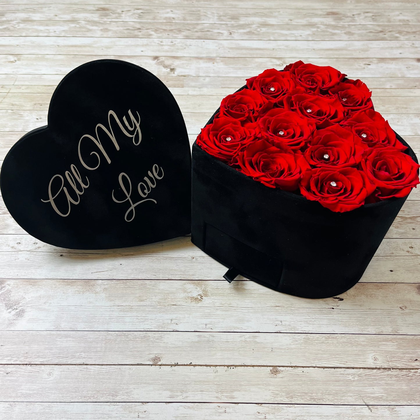 Black Velvet Heart Infinity Rose Box - Red Eternal Roses - Personalised Forever Rose - Rose Colours divider-Ruby Red