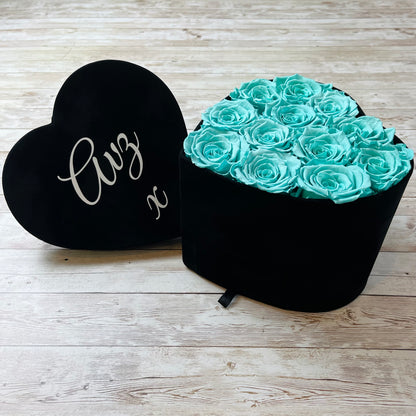 Black Velvet Heart Infinity Rose Box - Tiffany Blue Eternal Roses - Personalised Rose Box - Rose Colours divider-Tiffany Blue