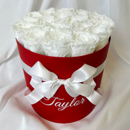 Classic Infinity Rose Red Box-White Forever Roses - One Year Roses 