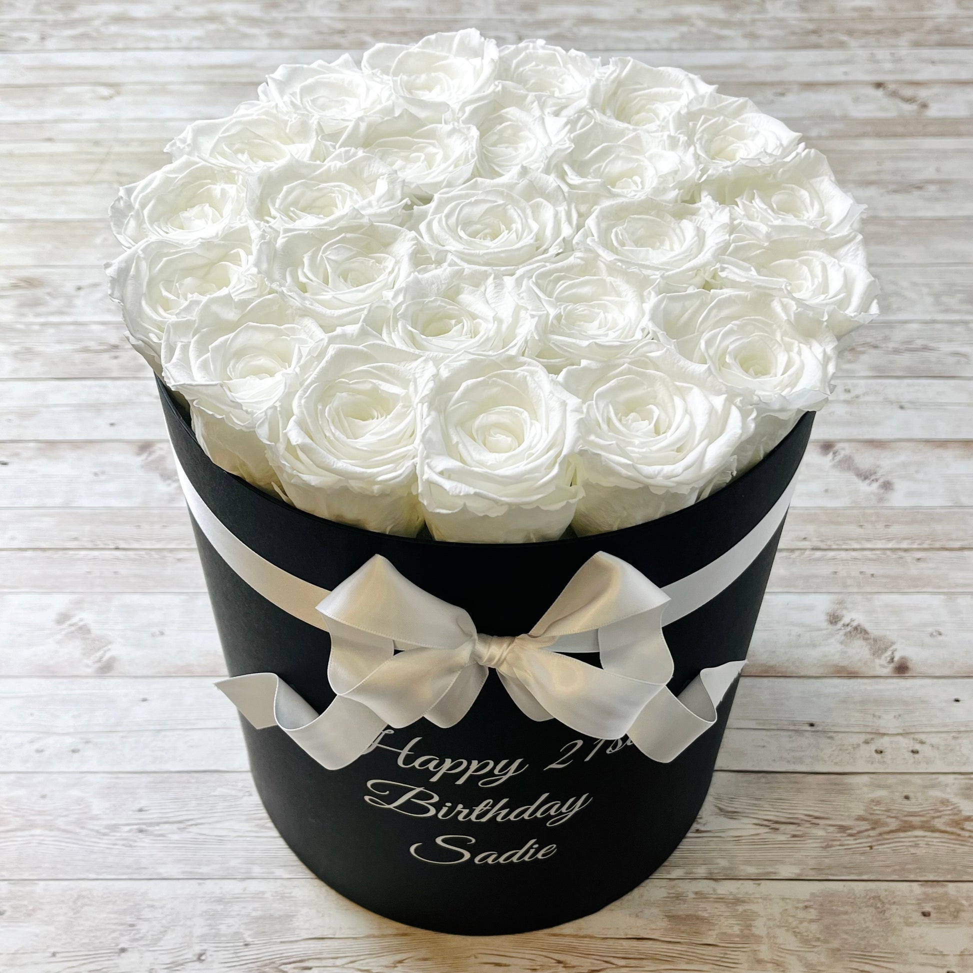Infinity Roses - Large Classic Black Box - White Eternal Roses - Forever Roses - Bling Blooms