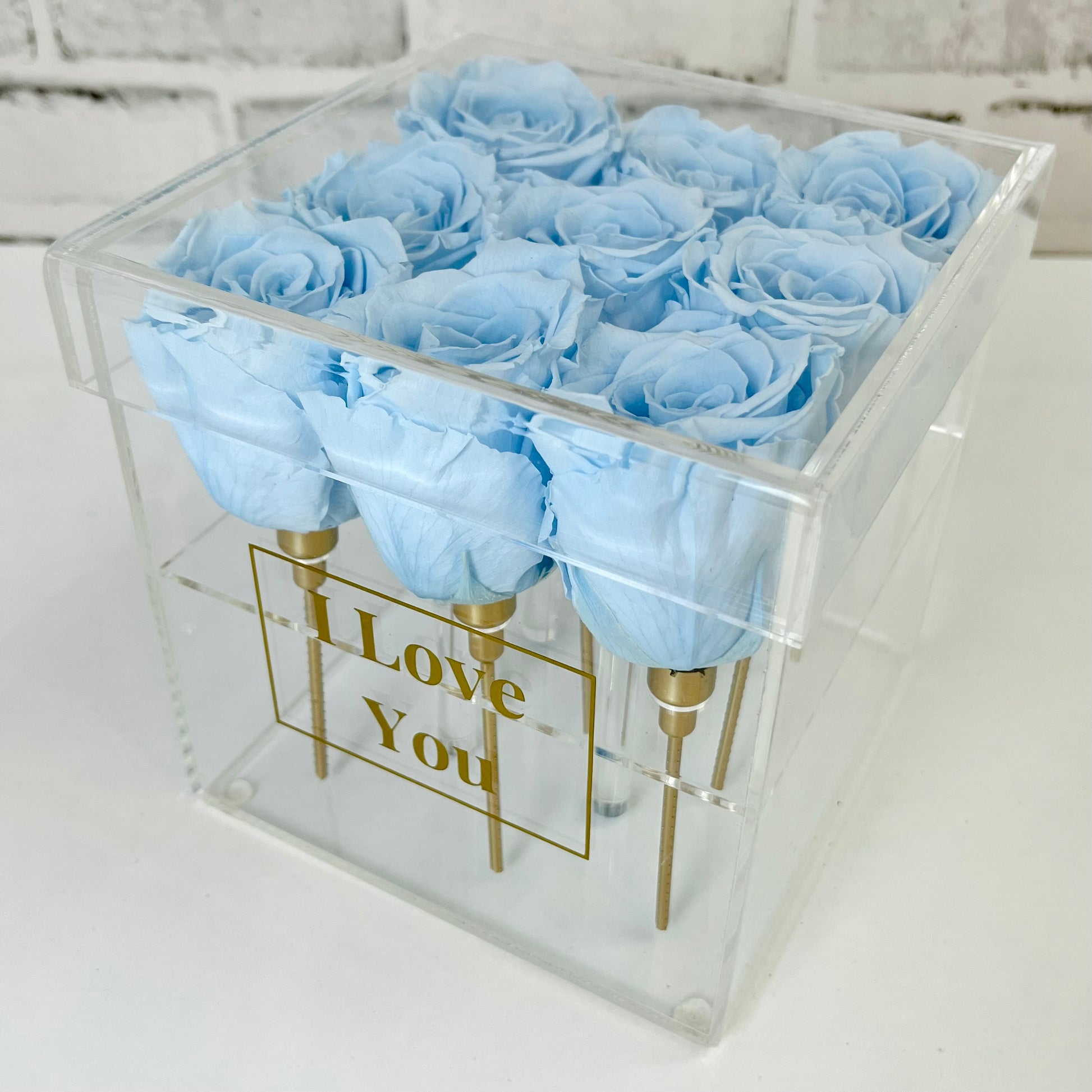 Infinity Rose Acrylic Box - Roses on Stems - Baby Blue Infinity Roses - Rose Colours divider-Baby Blue