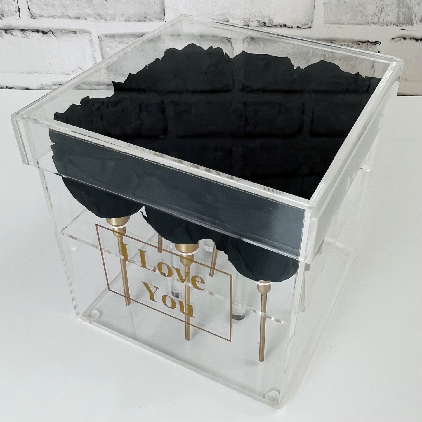 Infinity Rose Acrylic Box - Roses on Stems - Black Infinity Roses - Rose Colours divider-Midnight Black