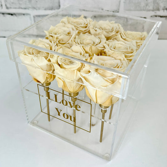 Infinity Rose Acrylic Box - Roses on Stems - Champagne Infinity Roses - Rose Colours divider-Vintage Champagne