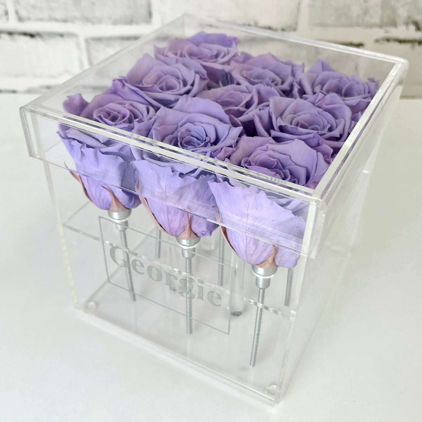 Infinity Rose Acrylic Box - Roses on Stems - Lavender Infinity Roses - Rose Colours divider-Lavender Haze