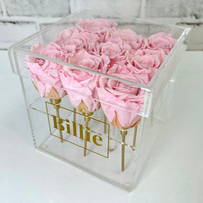 Infinity Rose Acrylic Box - Roses on Stems - Pink Infinity Roses - Rose Colours divider-Petal Pink