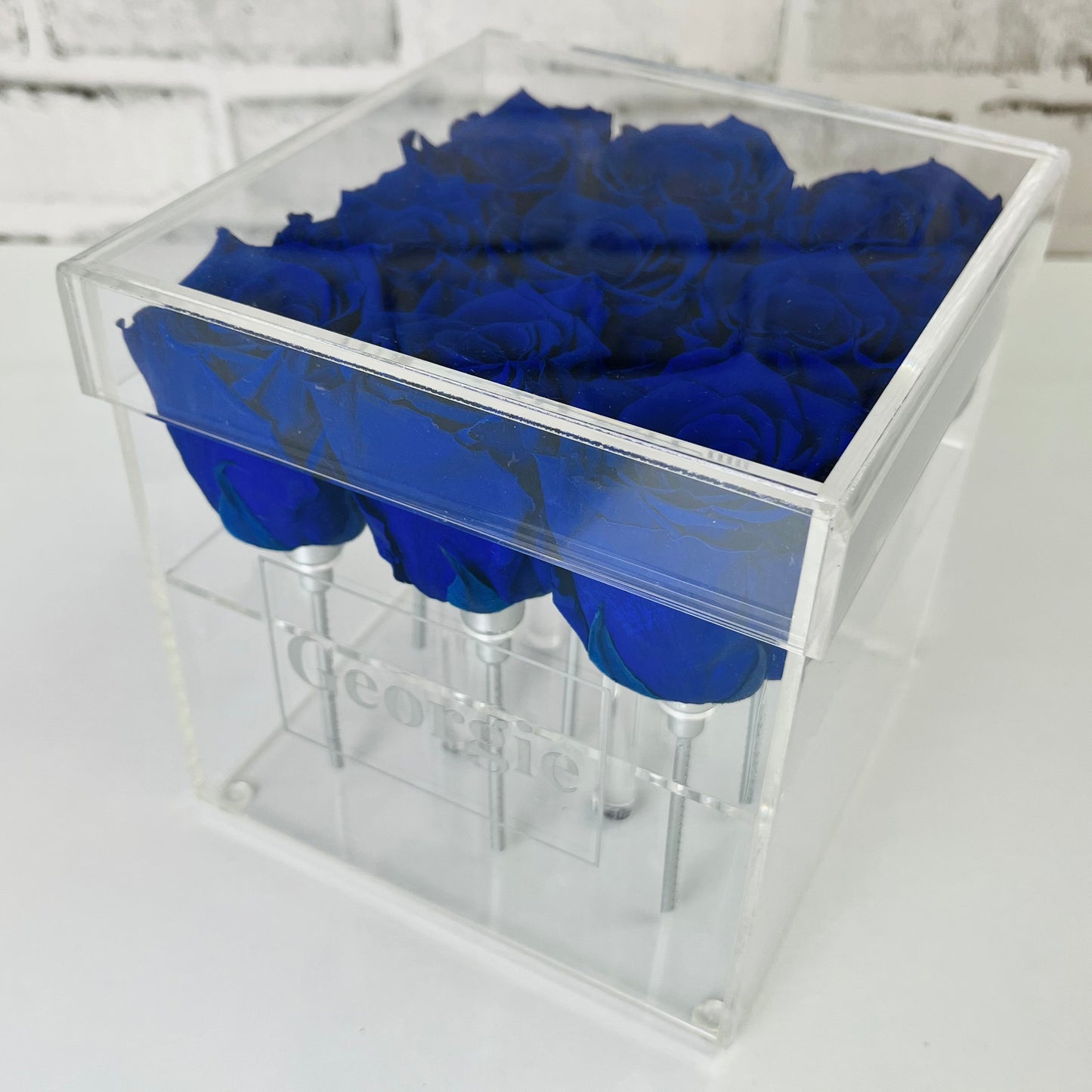 Infinity Rose Acrylic Box - Roses on Stems - Sapphire Blue Infinity Roses - Rose Colours divider-Sapphire Blue