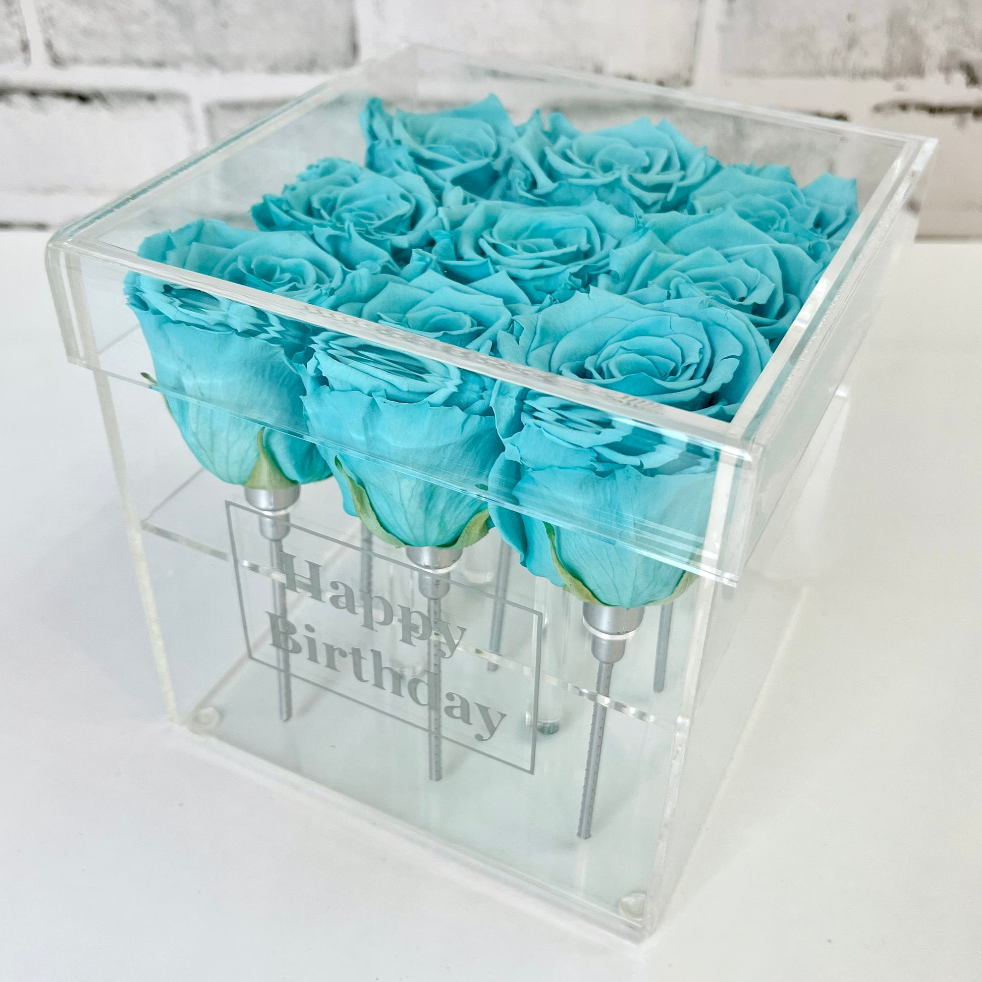 Infinity Rose Acrylic Box - Roses on Stems  - Tiffany Blue Infinity Roses - Rose Colours divider-Tiffany Blue