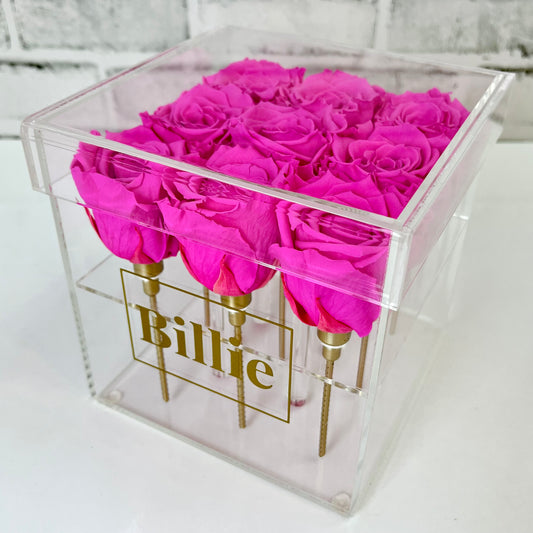 Infinity Rose Acrylic Box - Roses on Stems - Neon Pink Infinity Roses - Rose Colours divider-Shocking pink