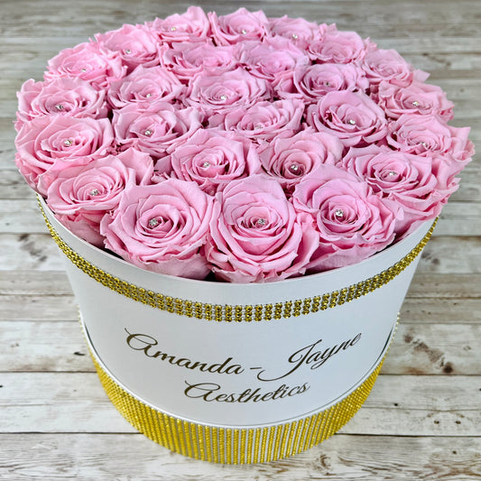 Infinity Roses - Enchanting Extra Large Infinity Rose Box - Petal Pink One Year Roses - Gold Diamanté - Rose Colours divider-Petal Pink