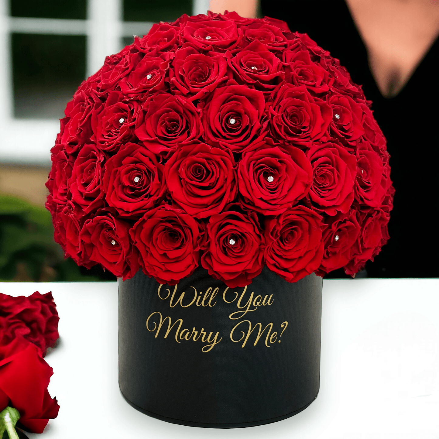 Infinity Rose Dome with Diamanté's - Red Forever Roses - Eternal Roses - Bling Blooms