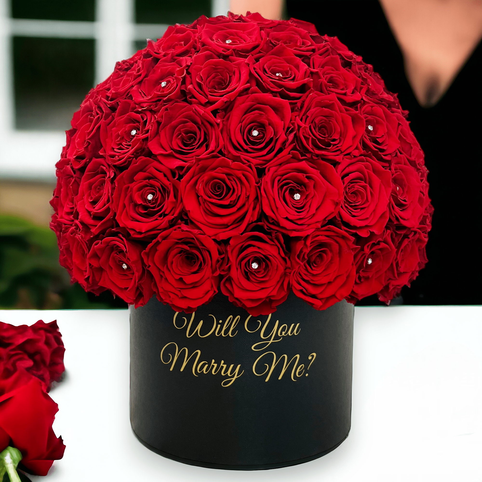 Infinity Rose Dome with Diamanté's - Red Forever Roses - Eternal Roses - Bling Blooms