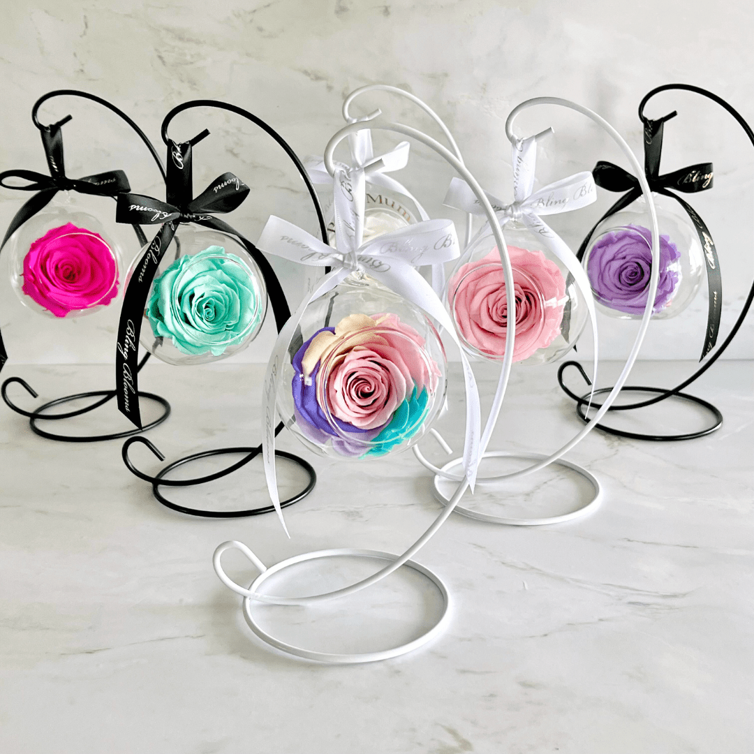 Infinity Rose Glass Bauble Set | Personalised Bauble Gift | Wedding Favours | Bling Blooms