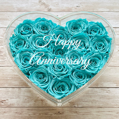 Valentina 18 - Heart Acrylic Box - Infinity Roses - Blue One Year Roses - Romantic Gift - Rose Colours divider-Tiffany Blue