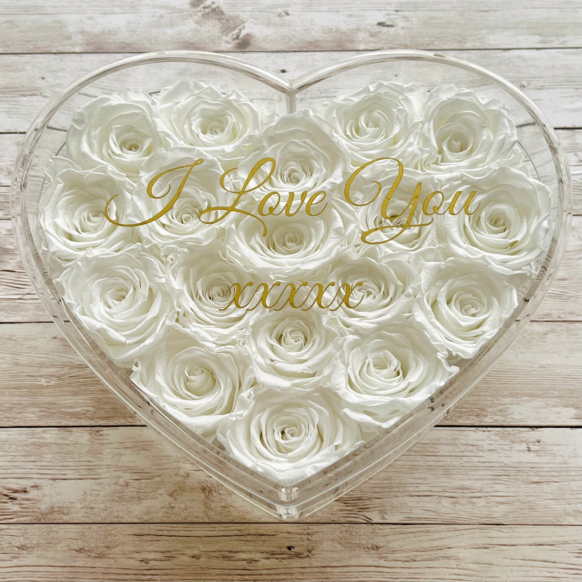 Infinity Rose Acrylic Heart Box - Valentina 18 - White Infinity Roses - One Year Roses - Anniversary Gift- Rose Colours divider-Angelic White
