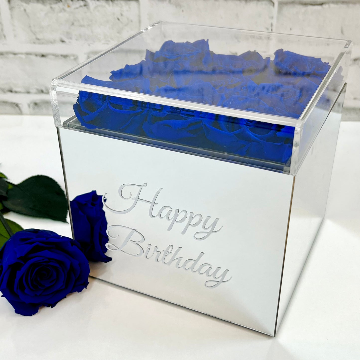 Infinity Rose Mirrored Box - One Year Roses - Personalised Rose Box - Sapphire Blue Infinity Roses - Rose Colours divider-Sapphire Blue