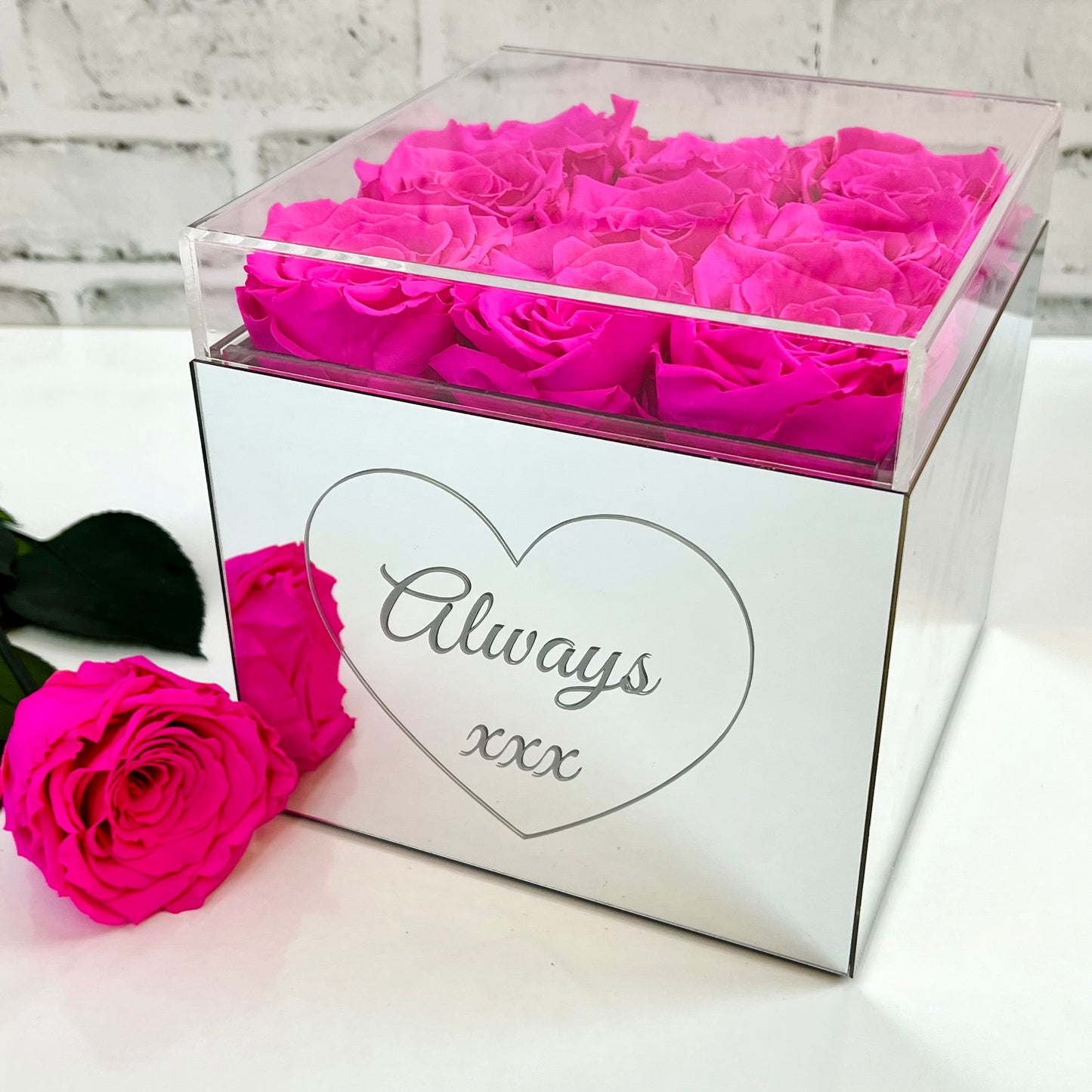 Infinity Rose Mirrored Box - One Year Roses - Personalised Rose Box - Shocking Pink Infinity Roses - Rose Colours divider-Shocking Pink