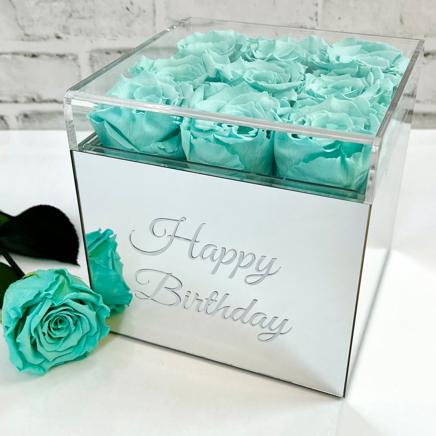 Infinity Rose Mirrored Box - One Year Roses - Personalised Rose Box -  Tiffany Blue Infinity Roses - Rose Colours divider-Tiffany Blue
