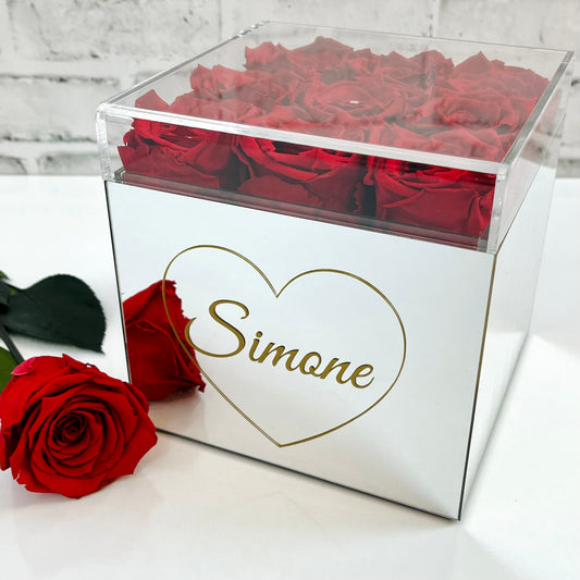 Infinity Rose Mirrored Box - One Year Roses - Personalised Rose Box -Red Infinity Roses - Rose Colours divider-Ruby Red
