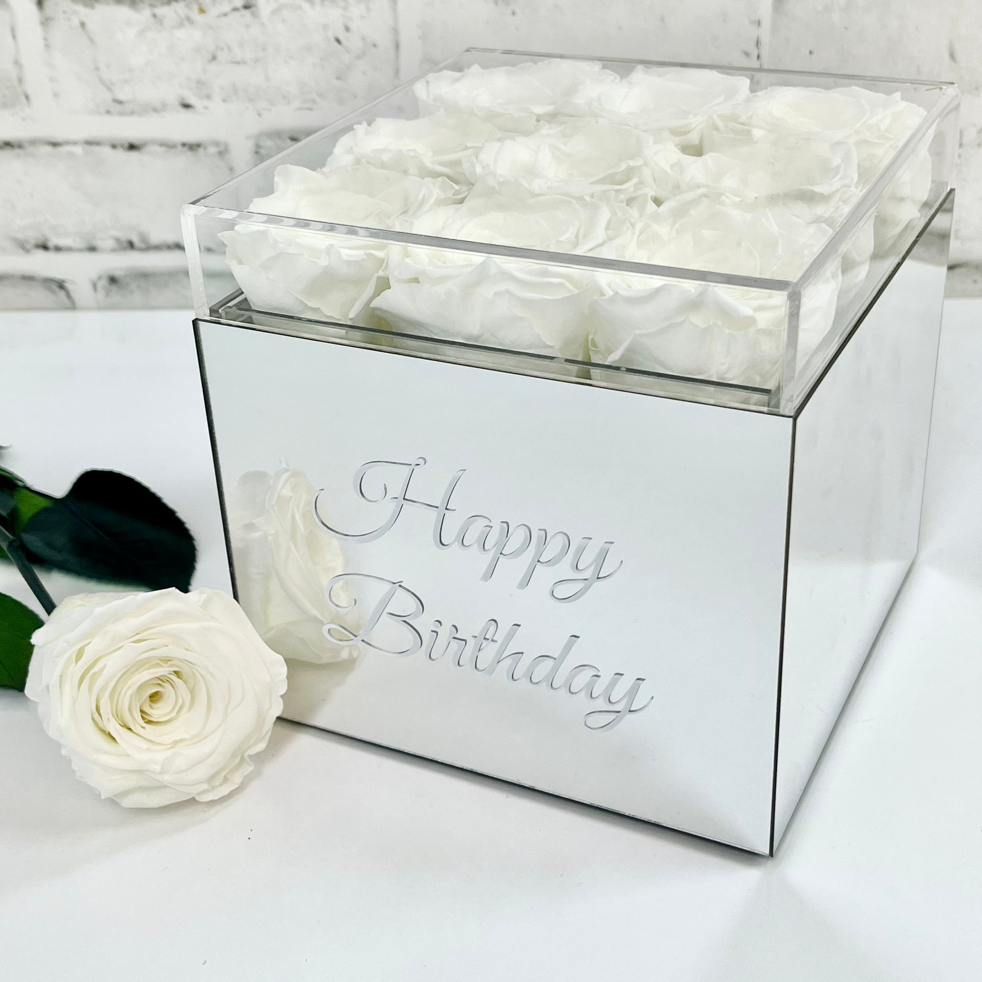 Infinity Rose Mirrored Box - One Year Roses - Personalised Rose Box - White Infinity Roses - Rose Colours divider-Angelic White