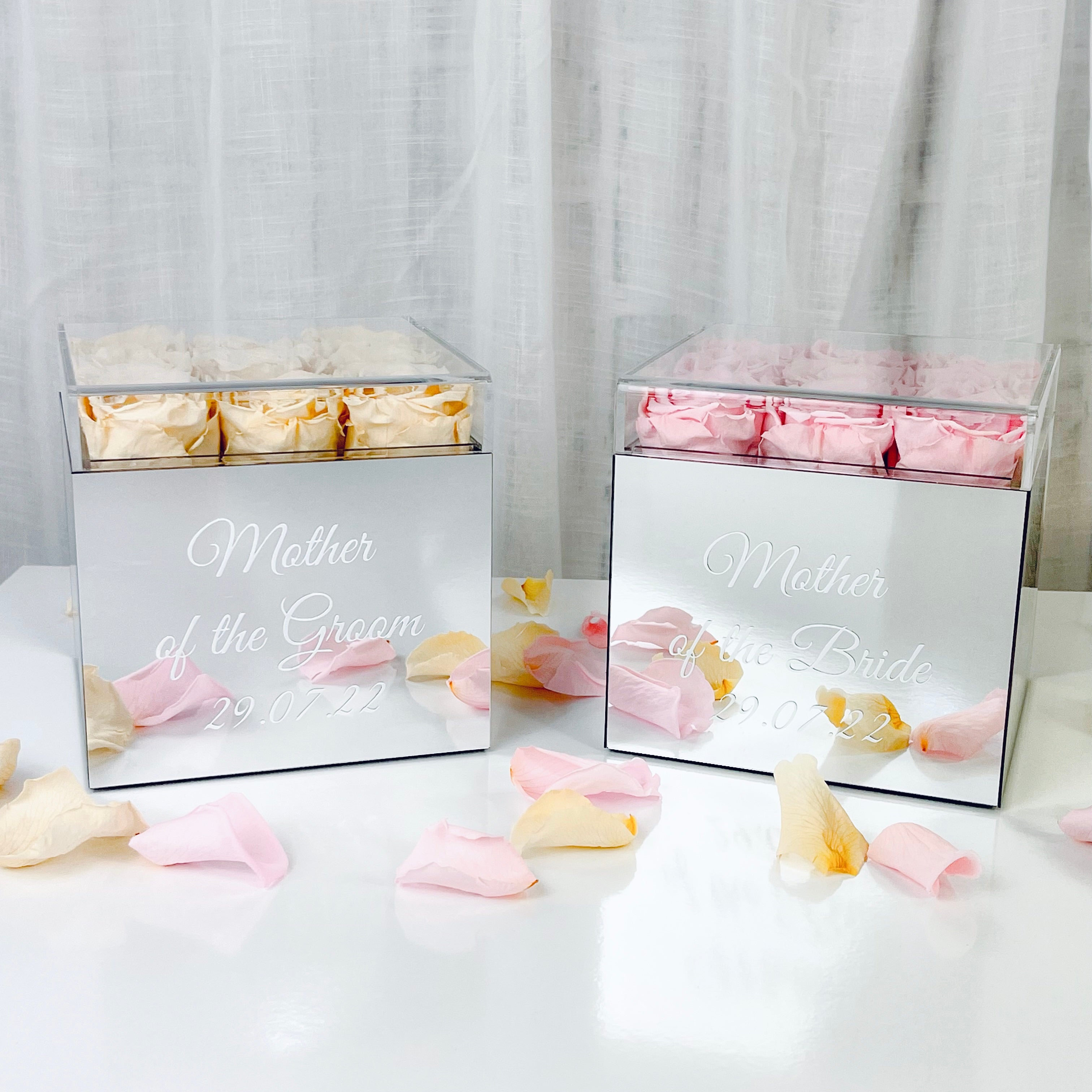 Infinity Rose Box - Grace Mirrored Box-Champagne & Pink Infinity Roses