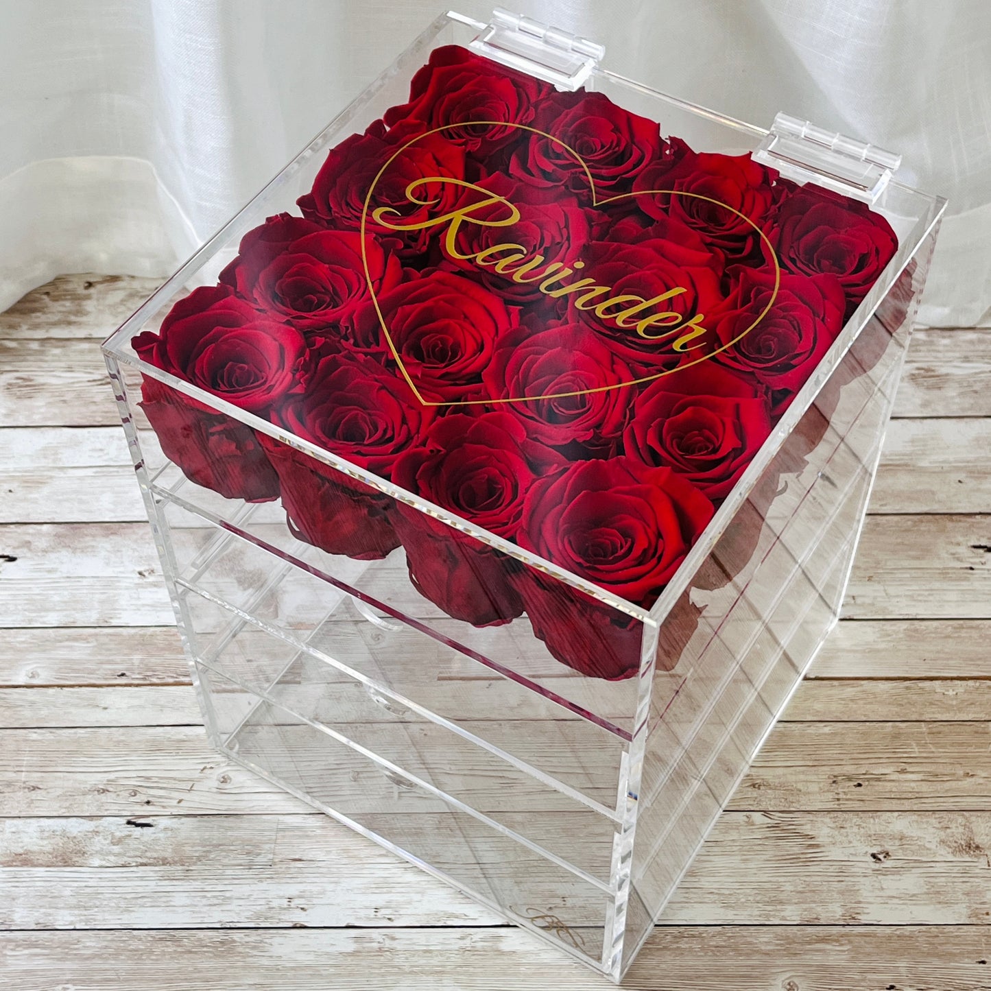 Infinity Rose Makeup Organiser - Red Eternal Roses -  Forever Roses - Makeup Storage Boxes - Bling Blooms