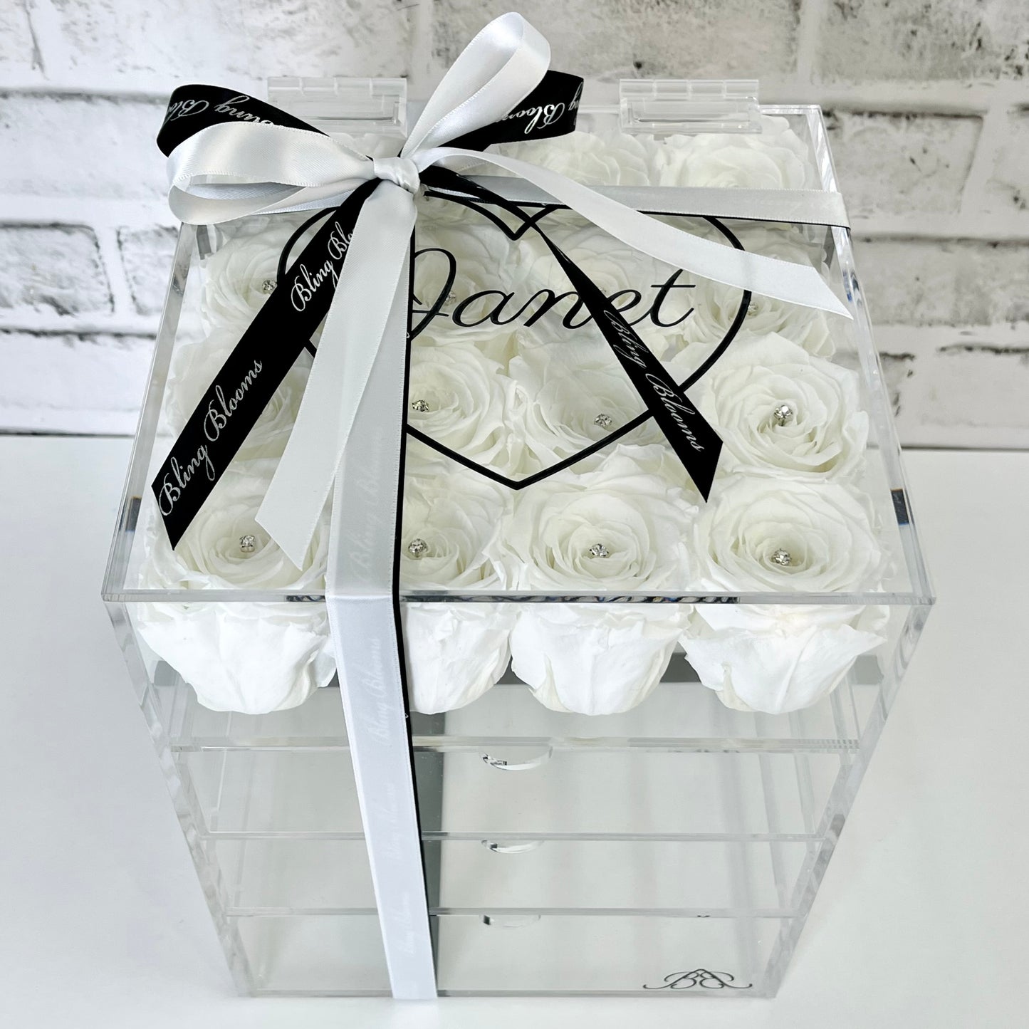Infinity Rose Makeup Organiser - White Eternal Roses -  Forever Roses - Makeup Storage - Rose Colours divider-Angelic White