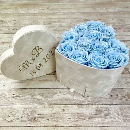 Ivory Velvet Heart Infinity Rose Box - Baby Blue Eternal Roses - Forever Roses - Rose Colours divider-Baby Blue