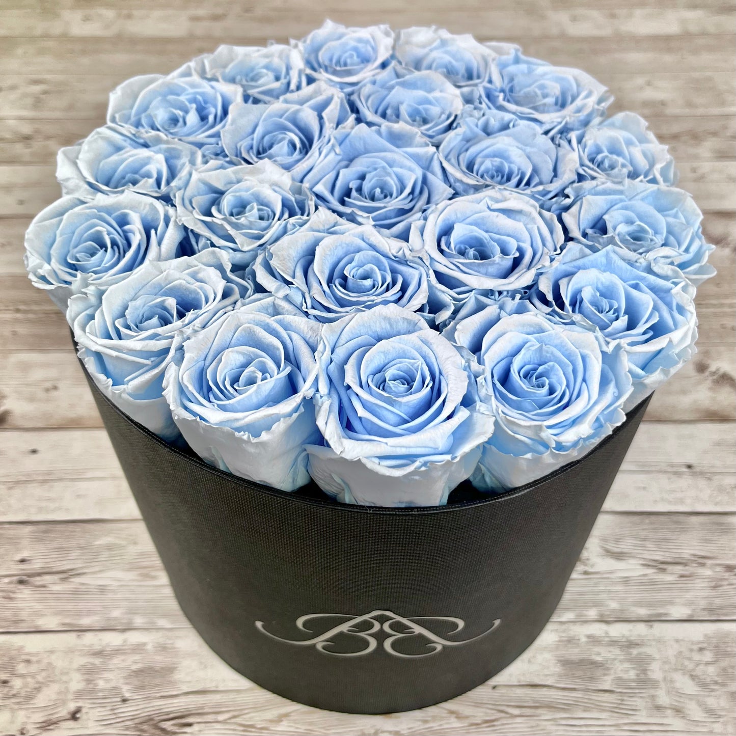 Large Round Infinity Rose Box - Baby Blue Eternal Roses - One Year Roses - Roses in a box - Rose Colours divider-Baby Blue