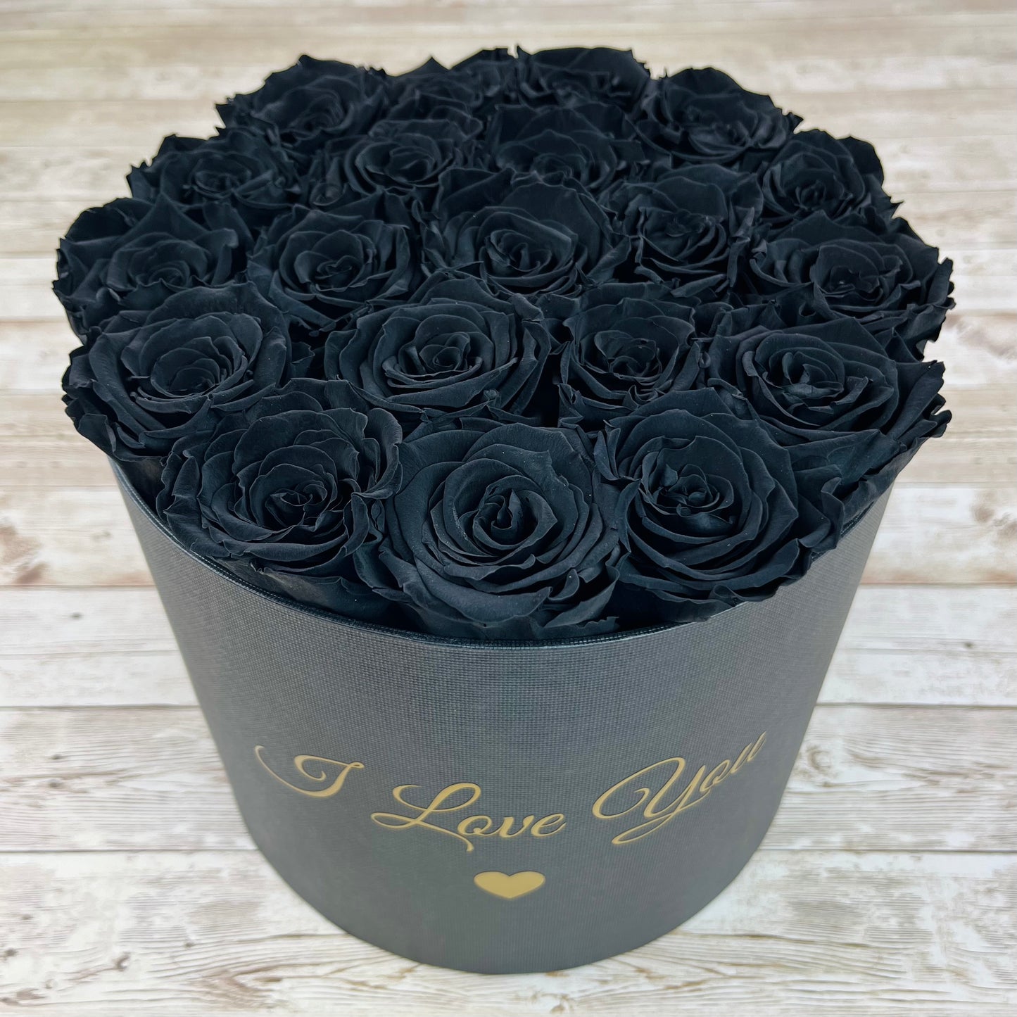Large Round Infinity Rose Box - Midnight Black Eternal Roses - One Year Roses - Rose Colours divider-Midnight Black