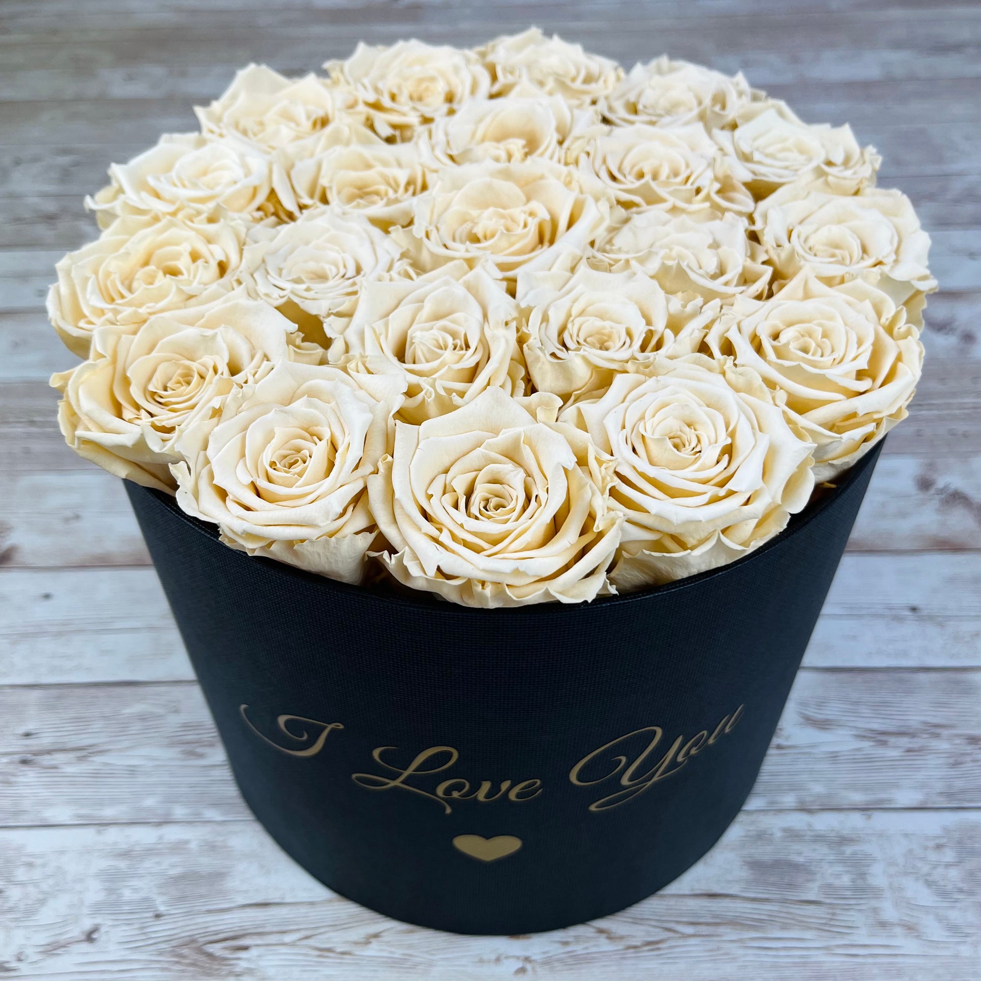 Large Round Infinity Rose Box - Champagne Eternal Roses - One Year Roses - Rose Colours divider-Vintage Champagne