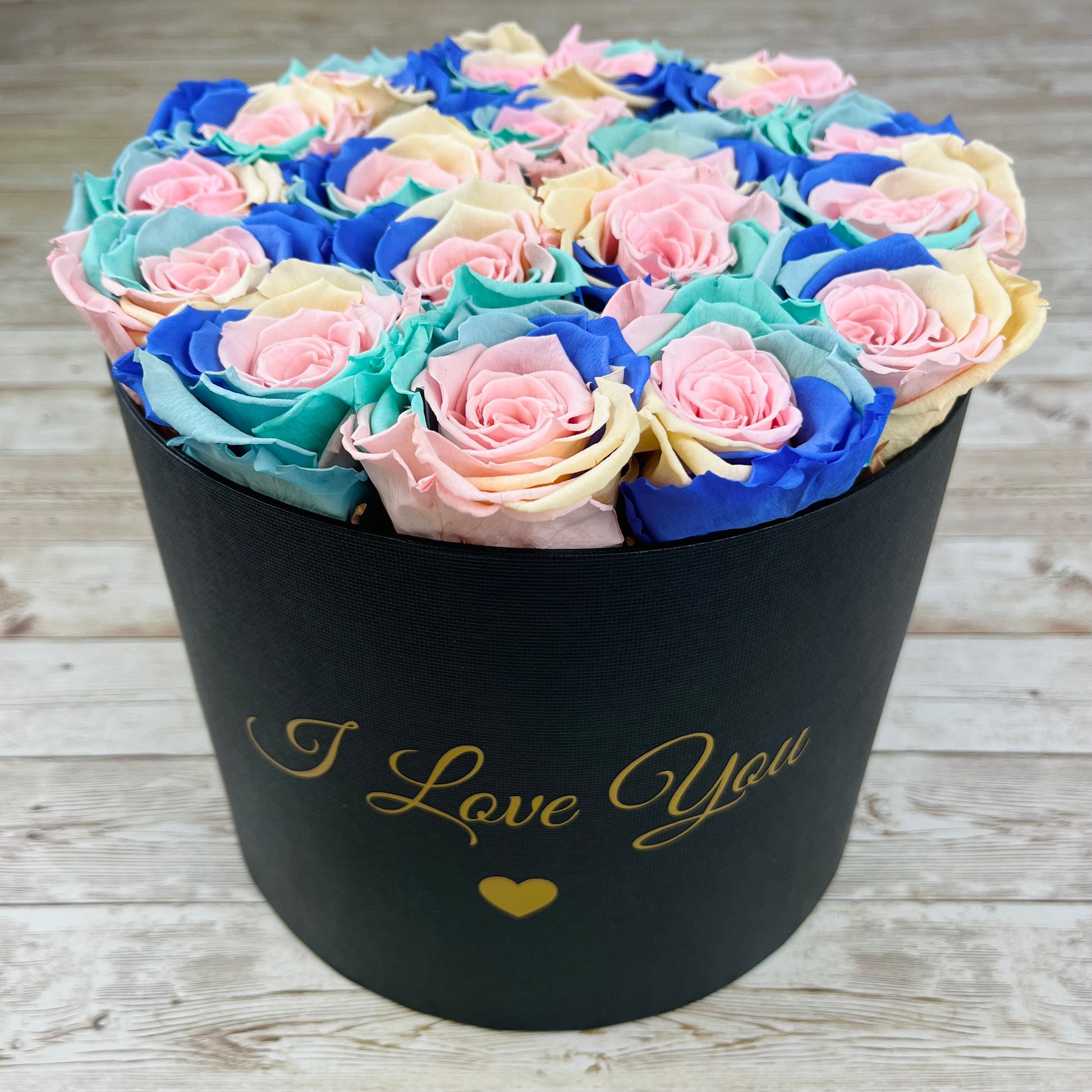 Large Round Infinity Rose Box - Pastel Rainbow Eternal Roses - One Year Roses - Rose Colours divider-Pastel Rainbow