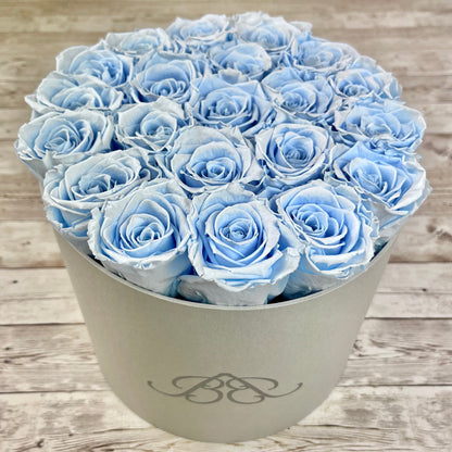 Large Round Grey Infinity Rose Box - Baby Blue Eternal Roses - One Year Roses - Roses in a box - Rose Colours divider-Baby Blue