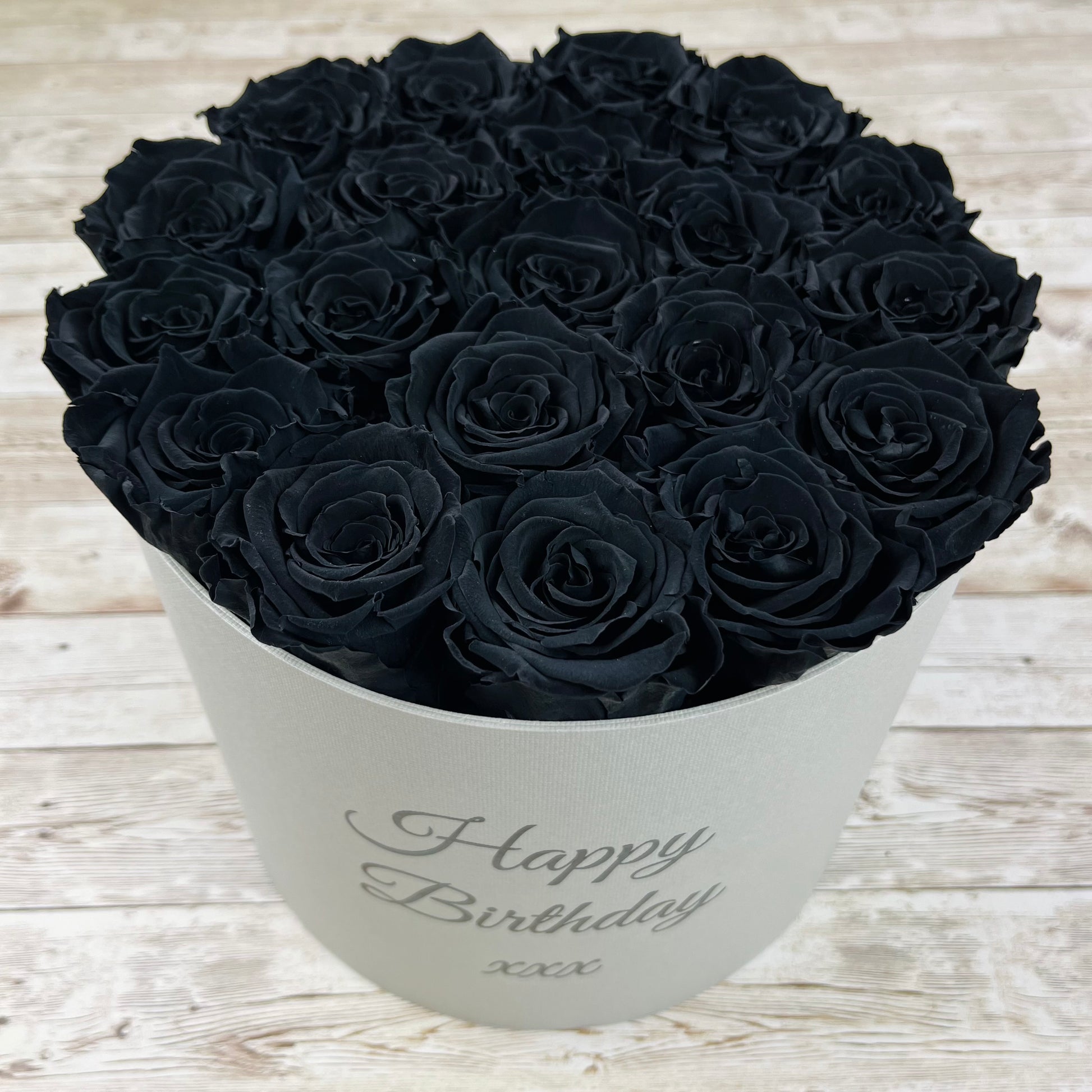 Large Round Grey Infinity Rose Box - Midnight Black Eternal Roses - One Year Roses - Rose Colours divider-Midnight Black