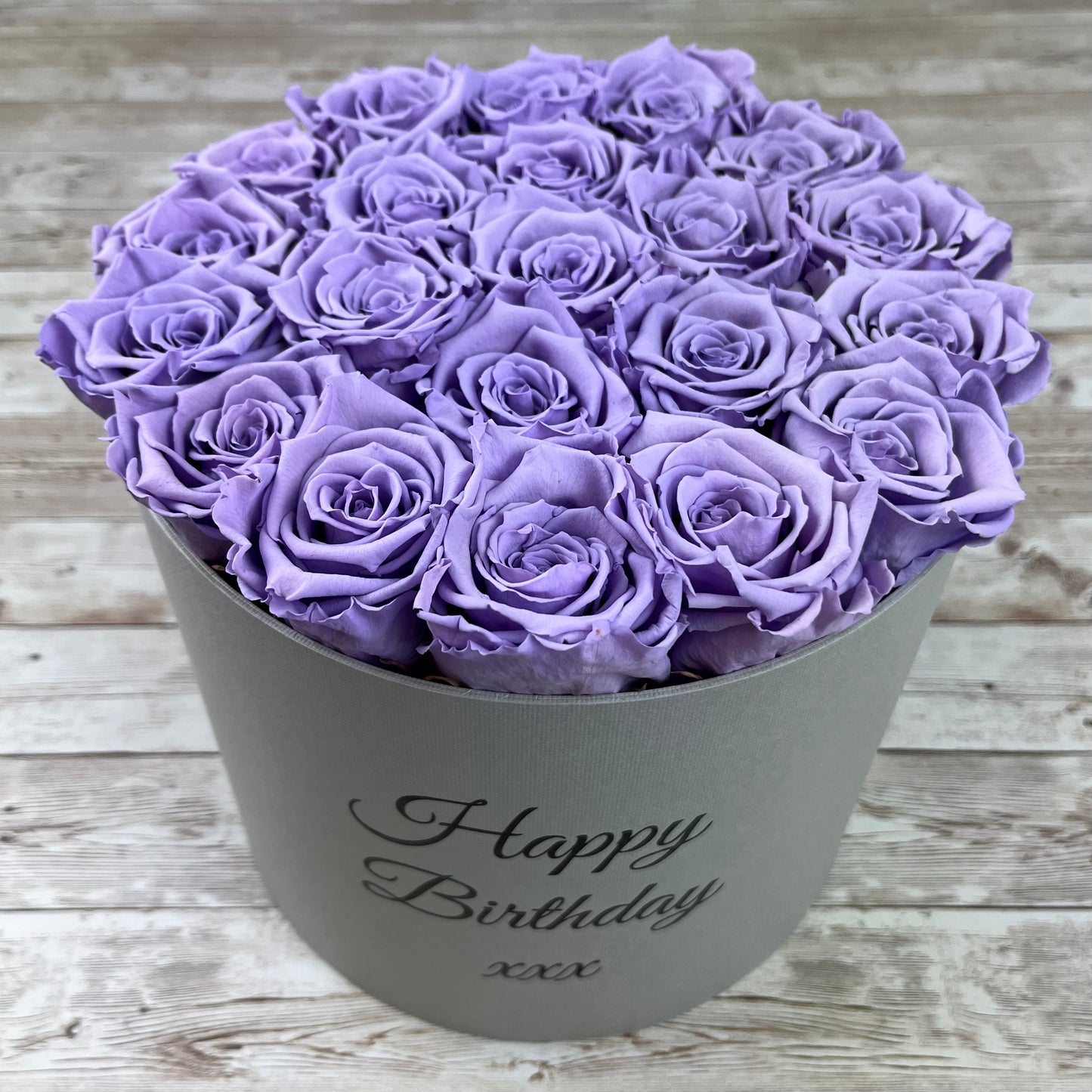 Large Round Grey Infinity Rose Box - Lavender Eternal Roses - One Year Roses - Rose Colours divider-Lavender Haze