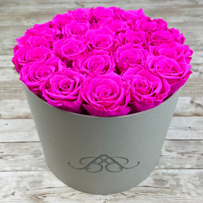 Large Round Grey Infinity Rose Box - Shocking Pink Eternal Roses - One Year Roses - Rose Colours divider-Shocking Pink