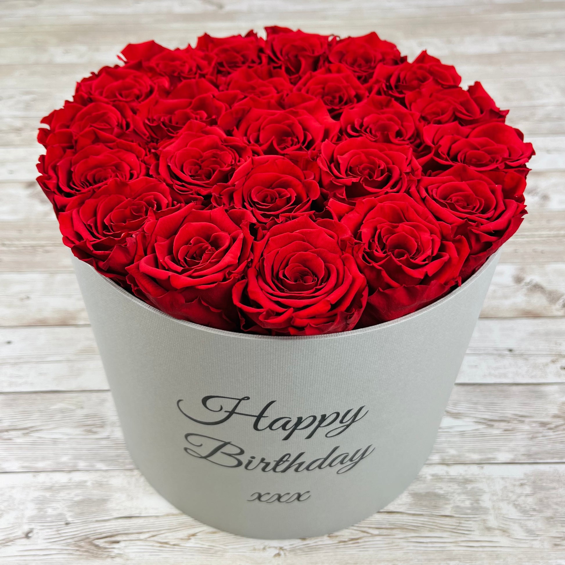 Large Round Grey Infinity Rose Box - Ruby Red Eternal Roses - One Year Roses - Rose Colours divider-Ruby Red