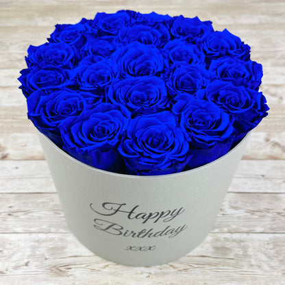 Large Round Grey Infinity Rose Box - Blue Eternal Roses - One Year Roses - Roses in a box - Rose Colours divider-Sapphire Blue