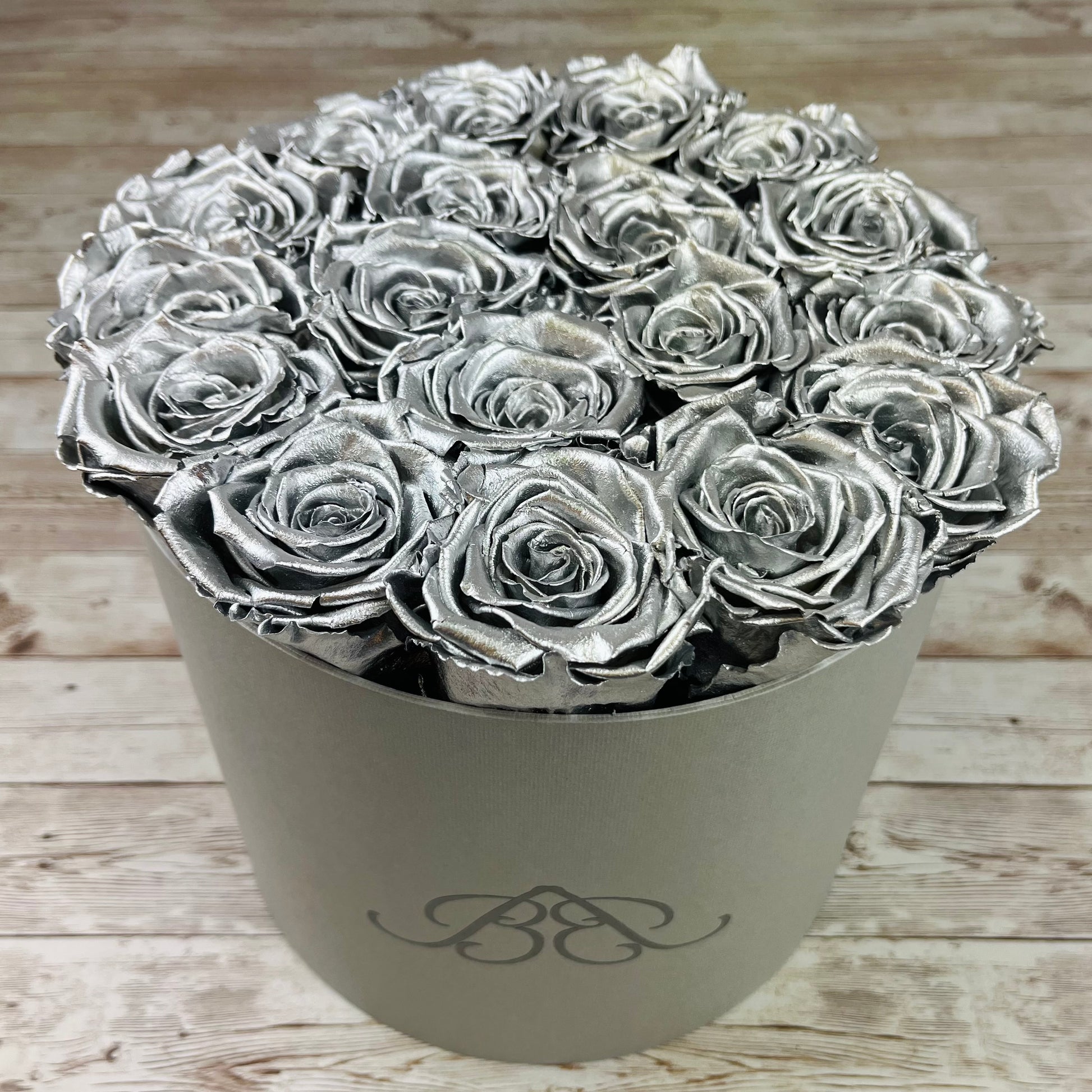 Large Round Grey Infinity Rose Box - Silver Eternal Roses - One Year Roses - Rose Colours divider-Silver Sensation
