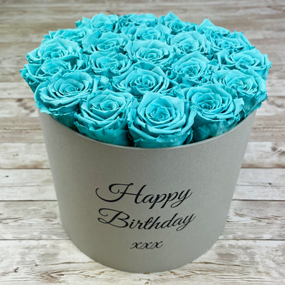 Large Round Grey Infinity Rose Box - Tiffany Blue Eternal Roses - One Year Roses - Rose Colours divider-Tiffany Blue