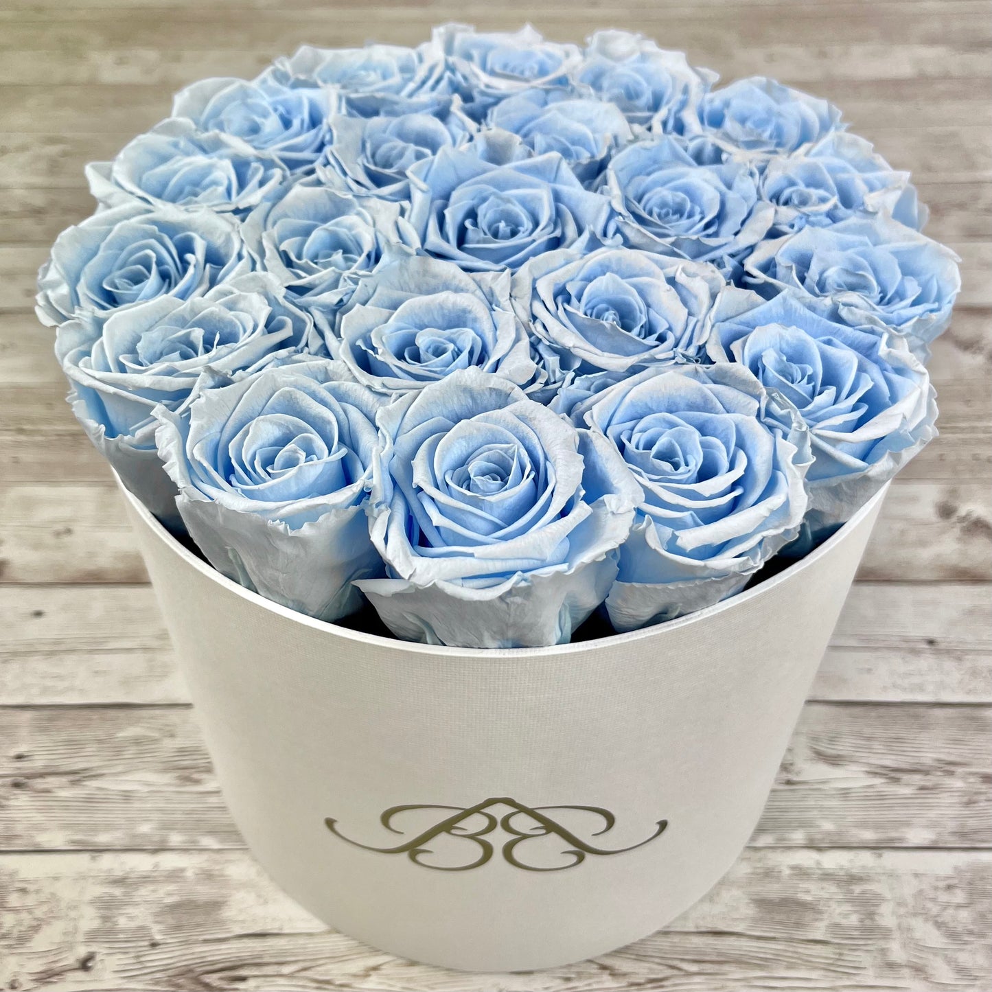Large Round White Infinity Rose Box - Baby Blue Eternal Roses - One Year Roses - Roses in a box - Rose Colours divider-Baby Blue
