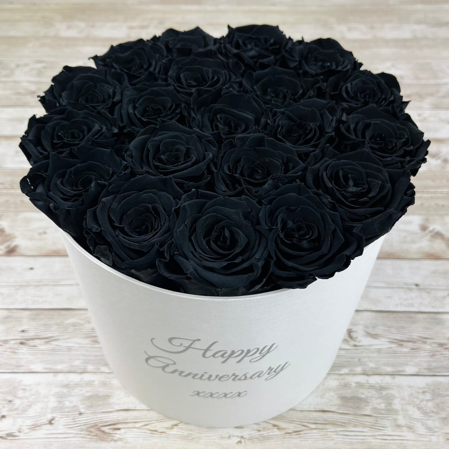 Large Round White Infinity Rose Box - Black Eternal Roses - Forever Roses - Rose Colours divider-Midnight Black