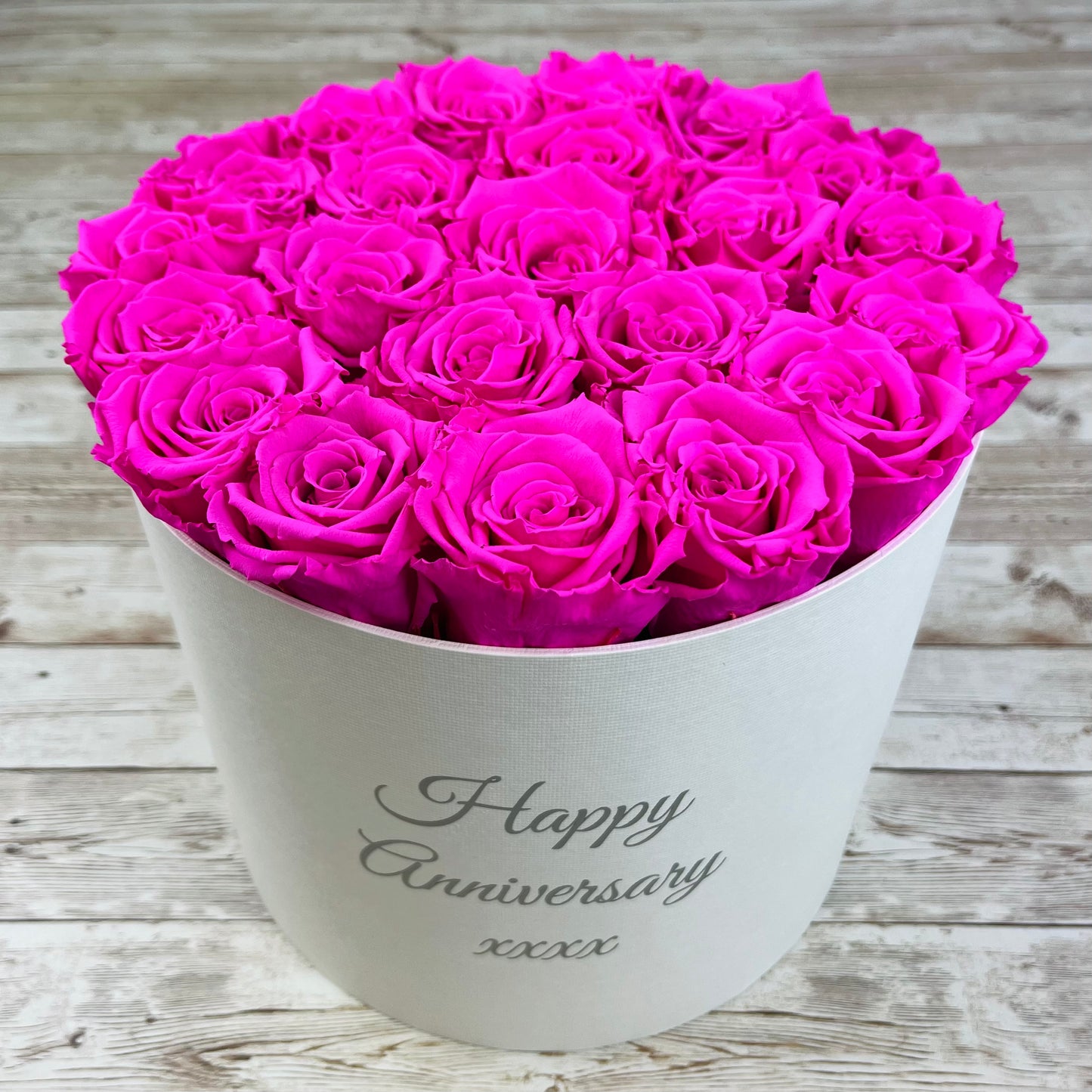 Large Round White Infinity Rose Box - Shocking Pink Eternal Roses - One Year Roses - Rose Colours divider-Shocking Pink