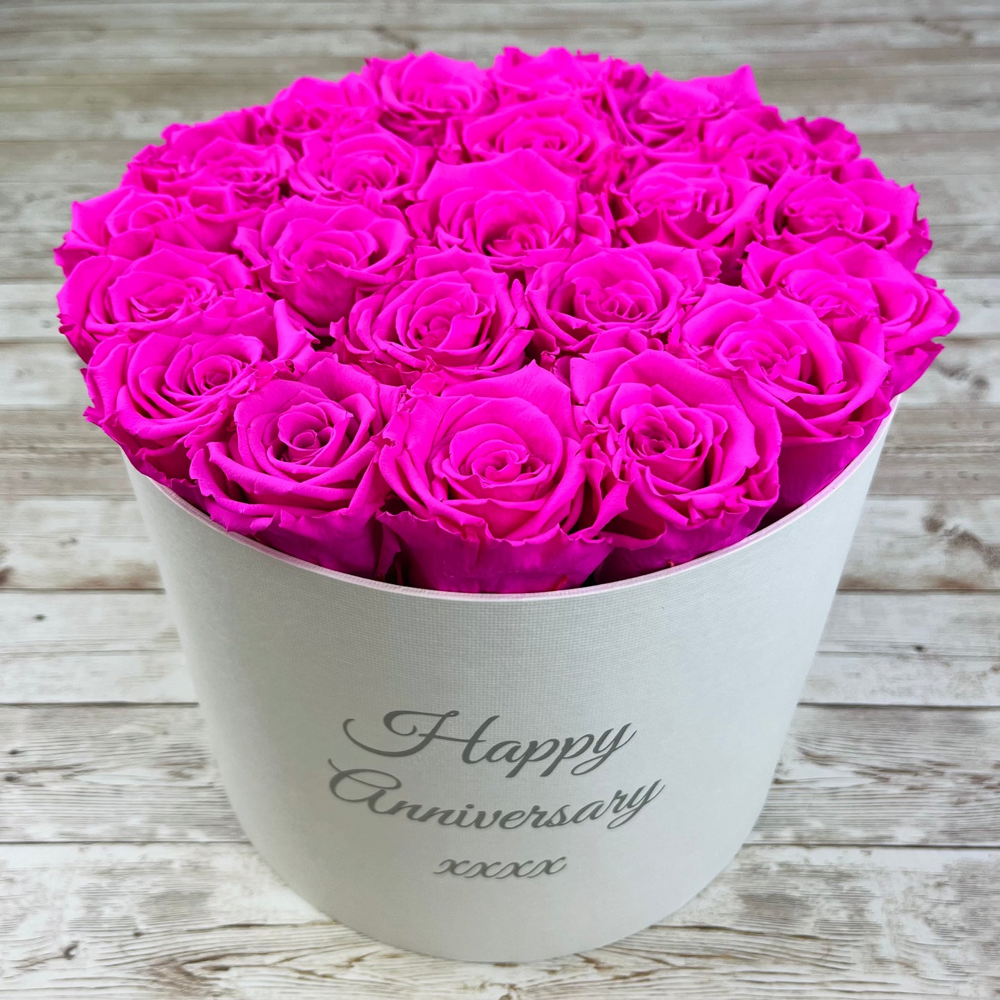 Large Round White Infinity Rose Box - Neon Pink Eternal Roses - Forever Roses - Rose Colours divider-Shocking Pink