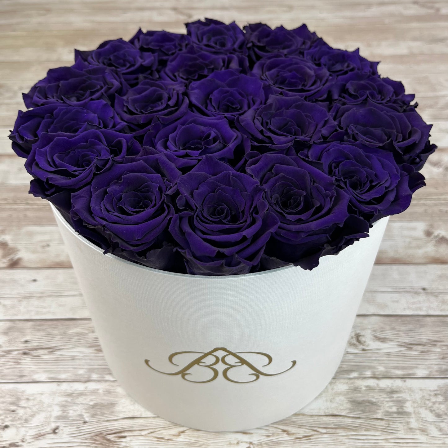 Large Round White Infinity Rose Box - Purple Eternal Roses - Forever Roses - Rose Colours divider-Purple Reign