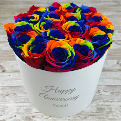 Large White Round Rose Box - Rainbow Infinity Roses - Forever Roses - Rose Colours divider-Carnival Rainbow
