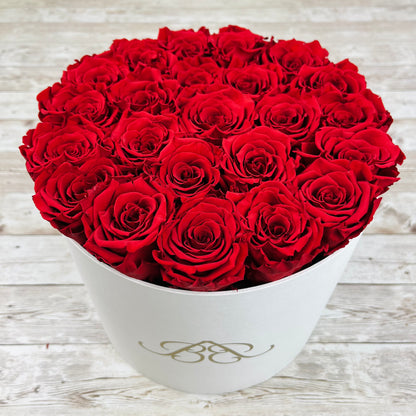 Large Round White Infinity Rose Box - Red Eternal Roses - Forever Roses - Rose Colours divider-Ruby Red