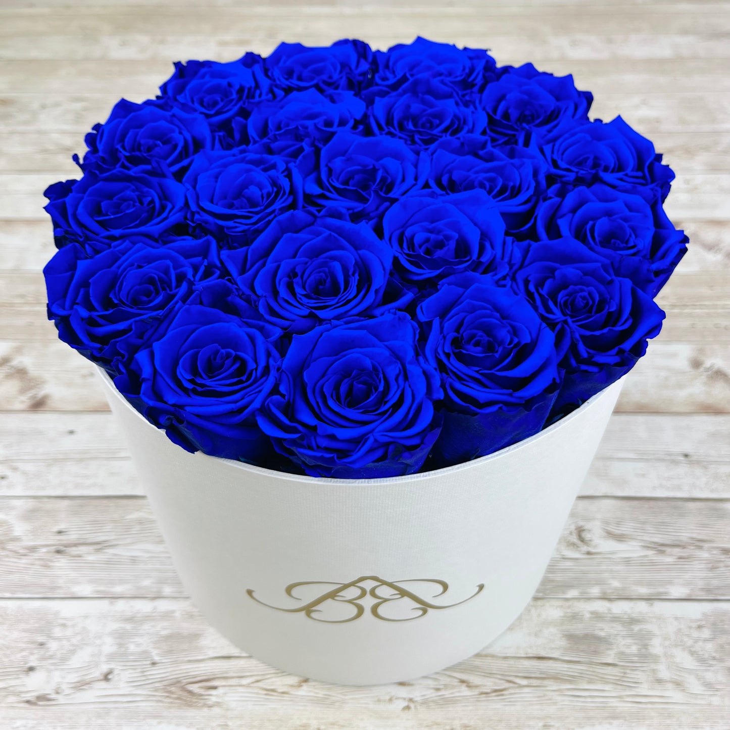 Large Round White Infinity Rose Box - Blue Eternal Roses - One Year Roses - Roses in a box - Rose Colours divider-Sapphire Blue