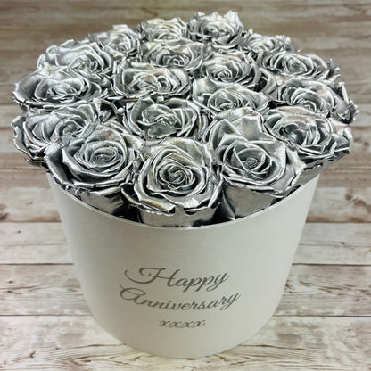 Large Round WhiteInfinity Rose Box - Silver Eternal Roses - One Year Roses - Rose Colours divider-Silver Sensation