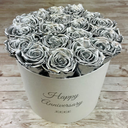 Large Round White Infinity Rose Box - Silver Eternal Roses - Forever Roses - Rose Colours divider-Silver Sensation