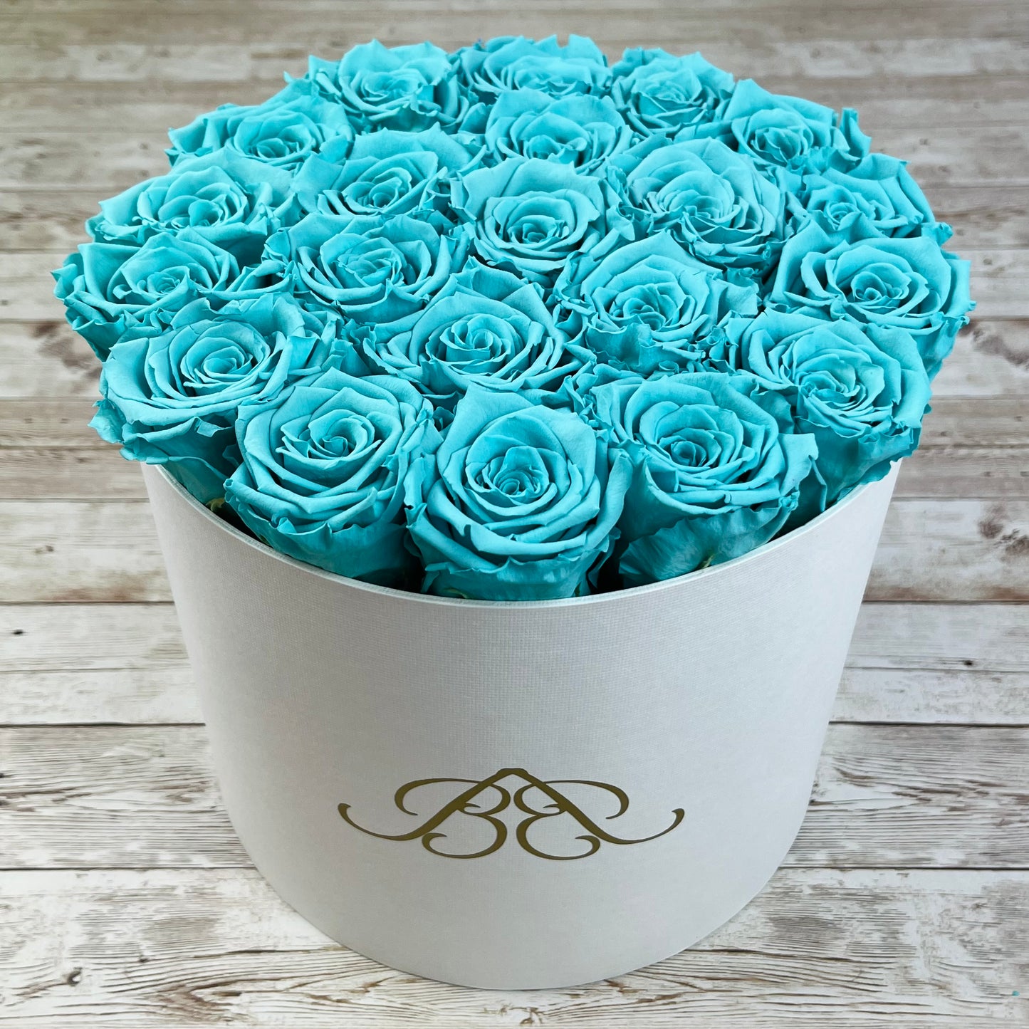 Large Round White Infinity Rose Box - Tiffany Blue Eternal Roses - Forever Roses - Rose Colours divider-Tiffany Blue